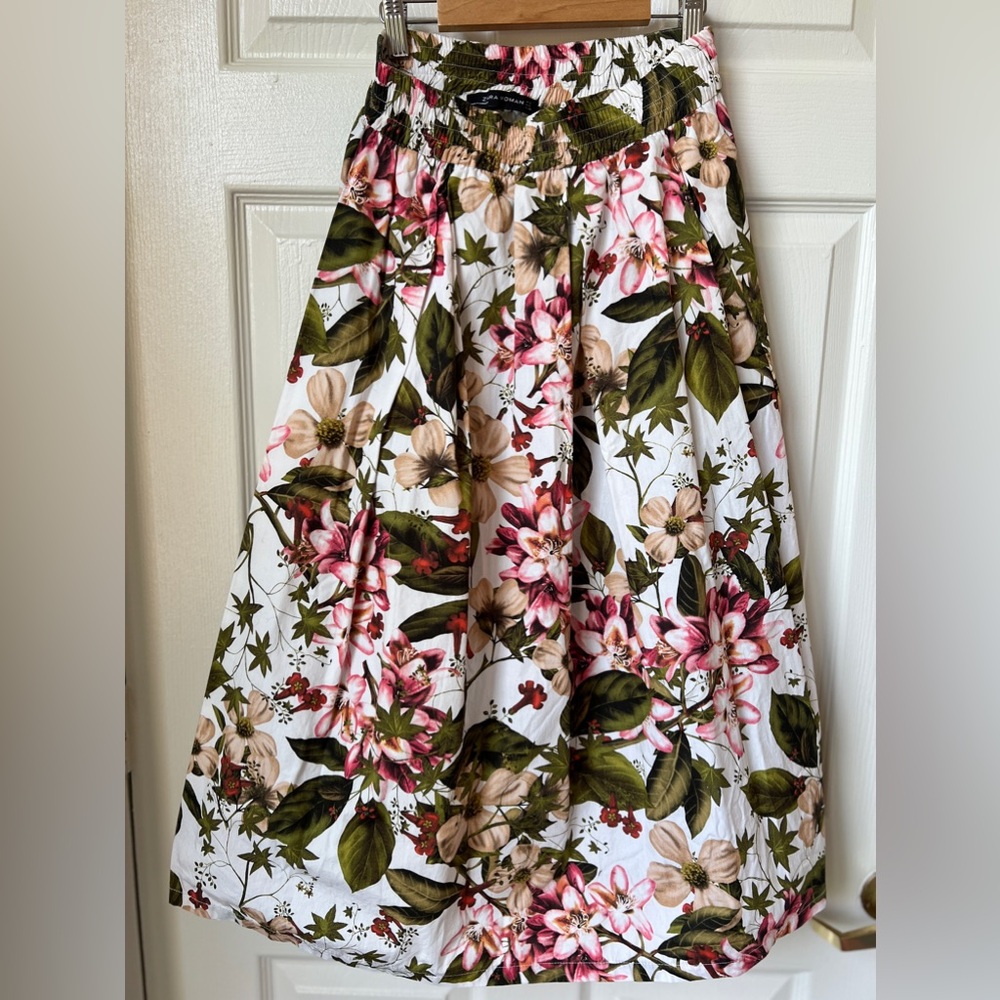 Zara Woman Floral 100% Cotton Skirt